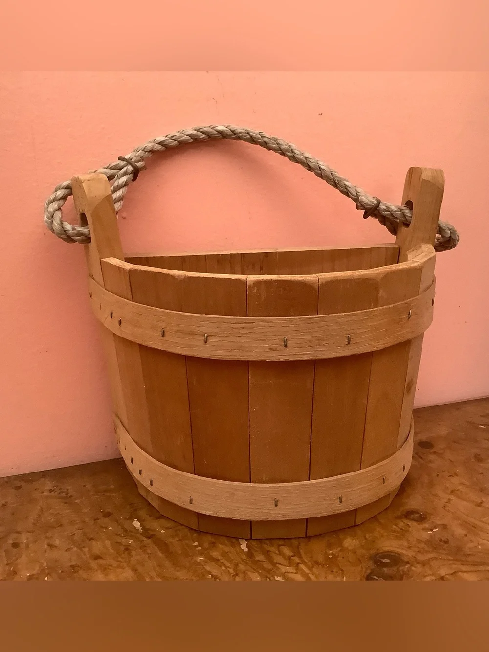 Wooden Half Bucket Basket Wall  Planter  9” X 9” X 6” By Maine Bucket Co